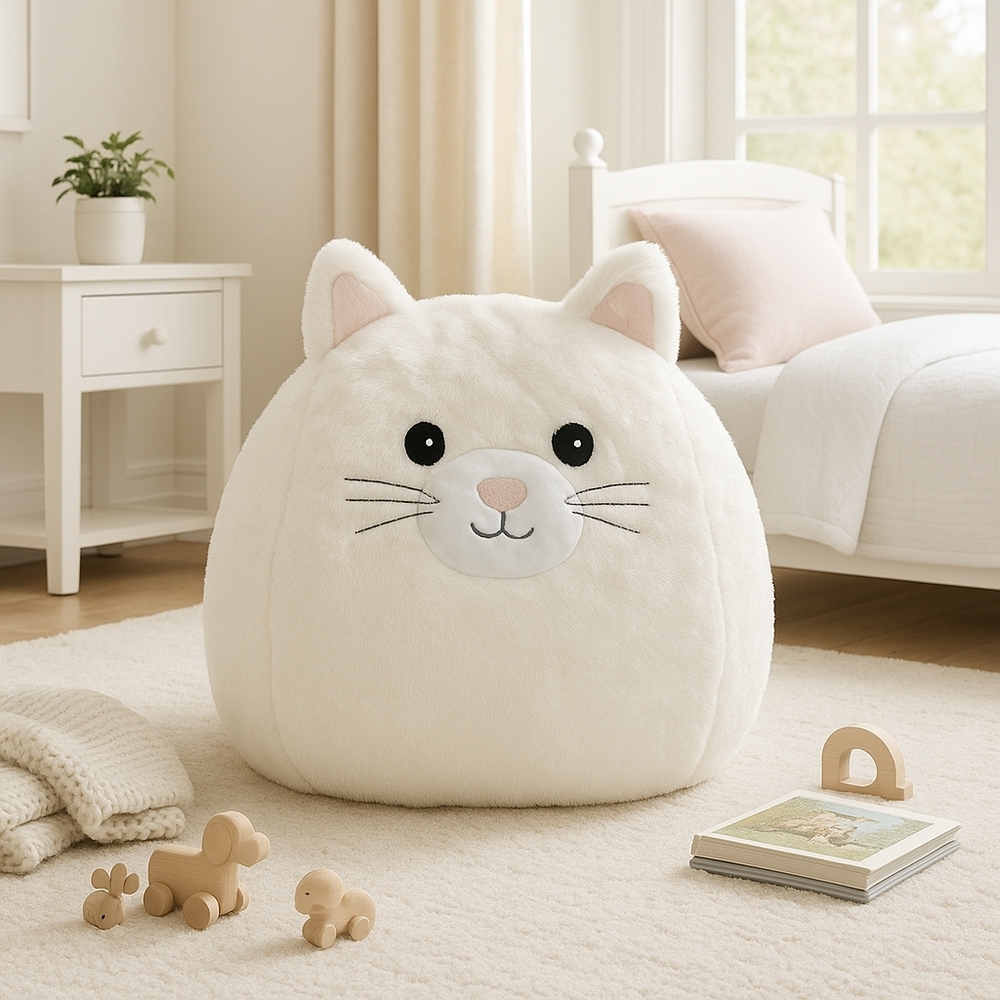 Pottery Barn Kids Faux Fur Kitty Anywhere Beanbag Slipcover  Ivory -Discontinued